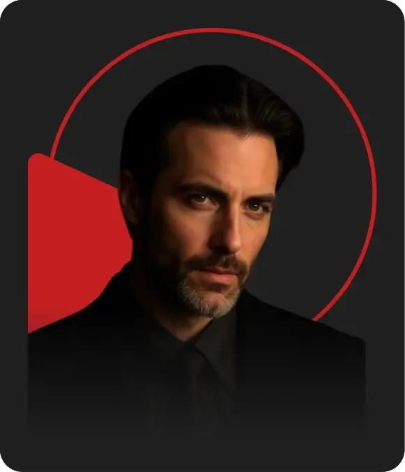 Andreas Szakacs portraying a visionary film producer and actor known for roles in finance and sci-fi thrillers