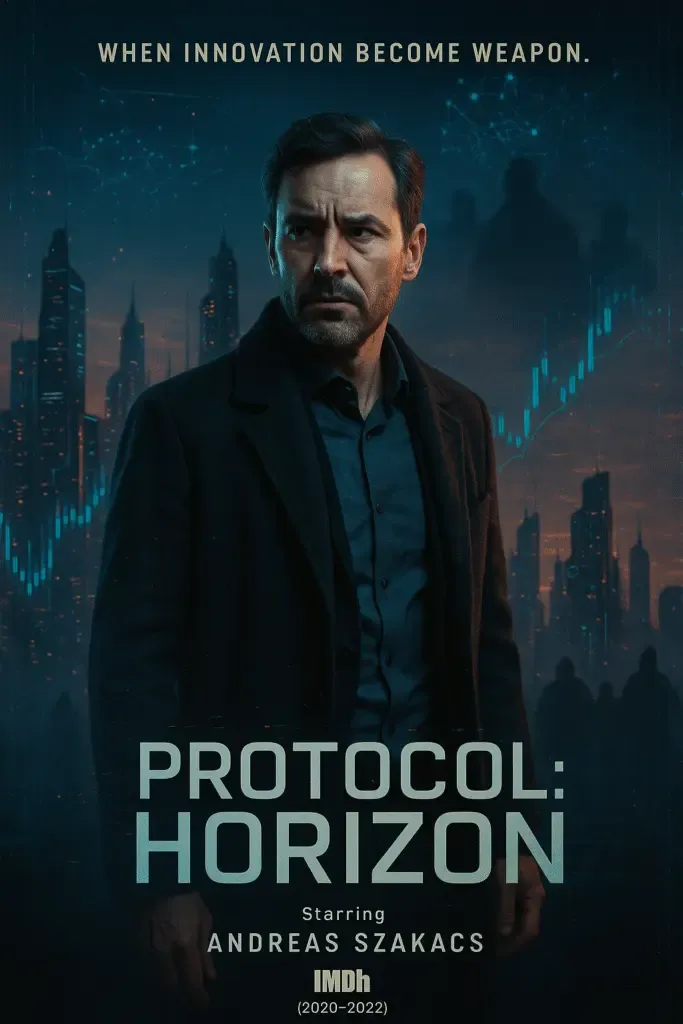 Poster of Protocol: Horizon featuring Andreas Szakacs as Dr. Leon Varga, a scientist battling AI and cyber threats